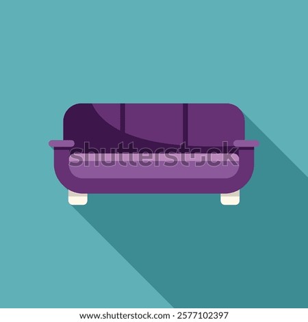 Purple sofa icon in flat style with long shadow, furniture for living room