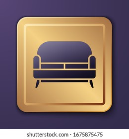 violettes Sofa-Symbol einzeln auf violettem Hintergrund. Goldquadrat-Taste. Vektorillustration-Illustration