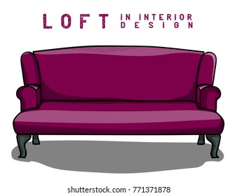 Purple sofa. Loft in interior design eps 10 illustration