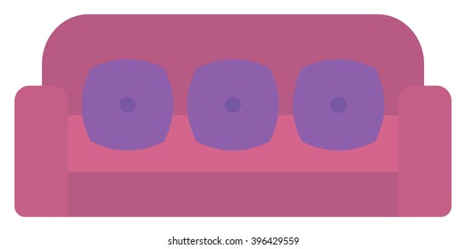 Purple sofa with pillows.