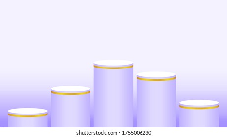 purple soft pedestal cylinder circle 5 steps for cosmetics showcase, podium circle stage purple pastel soft color, platform for advertising copy space, podium round five layers for product display