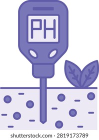 Purple Soil pH Tester Icon. Vector Illustration. Device for Measuring Soil Acidity or Alkalinity. Agrotechnology and Smart Farming Concept