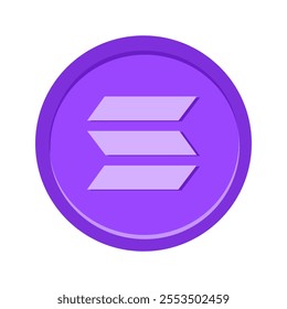 Purple Solana cryptocurrency coin illustration on white isolated background. Vector digital coin in blockchain cryptocurrency concept. For crypto logo, emblems, financial design.