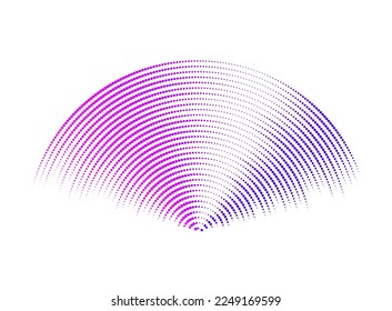 Purple sound wave signal. Radio or music audio concept. Epicentre or radar icon. Radial signal or vibration elements. Impulse curve lines. Concentric ripple semi circles.