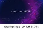 Purple space background with polygonal or plexus abstarct objects. Universe or Galaxy bg. Technology starry sky with connected dots, lines, and polygons. Low poly wireframe vector illustration.