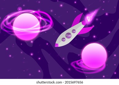 Purple space galaxy abstract background stars planet rocket violet eps vector editable