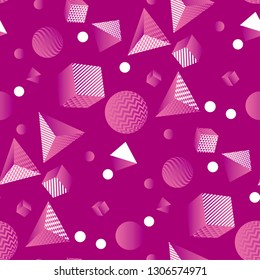Purple space geometric seamless pattern with the chaos of geometric forms and shapes. Geom repeatable motif for fabric, wrapping paper, background, print and web projects. Scalable vector 