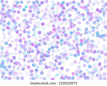 Purple spangles confetti placer vector illustration. Festive lustering spangle particles party glitter flatlay. Birthday confetti scatter glowing background.