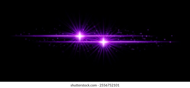 Purple sparkle effect set. Radiant cyan beams, dual glowing light bursts, shimmering particles, and elegant streaks of light for futuristic, creative, and decorative designs.