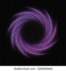 Purple sparkle swirl circle. Magic twirl circle with glitter particles. Abstract luminous ring.