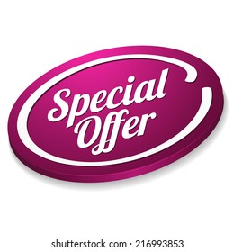 Purple special offer button on white background