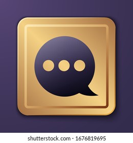 Purple-Speech-Sprechblase-Chat-Symbol einzeln auf violettem Hintergrund. Nachrichtensymbol. Chat-Symbol für Kommunikation oder Kommentar. Goldquadrat-Taste. Vektorillustration-Illustration