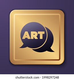 Burbuja Purple Speech con icono de arte de texto aislado en fondo morado. Icono de mensaje. Símbolo de chat de comunicación o comentario. Botón cuadrado de oro. Vector