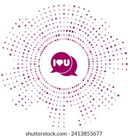 Purple-Speech-Blase mit Text Ich liebe dich Symbol einzeln auf weißem Hintergrund. 8. März. Internationaler Tag der glücklichen Frauen. Abstrakte Kreis Zufallspunkte. Vektorgrafik