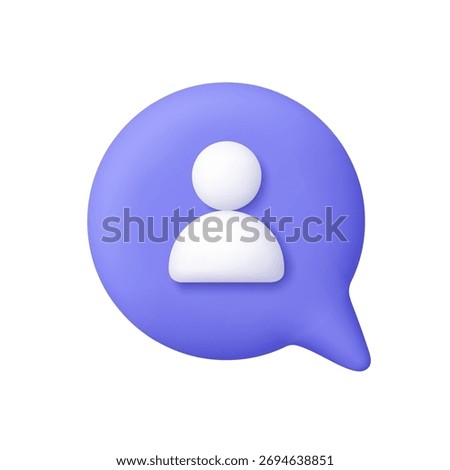 Purple speech bubble with white user icon. Social media, communication, messaging, customer support and online interaction concept. 3d vector icon. Cartoon minimal style.