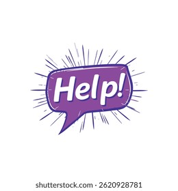 purple speech bubble with the word Help inside, symbolizing reaching out or speaking up