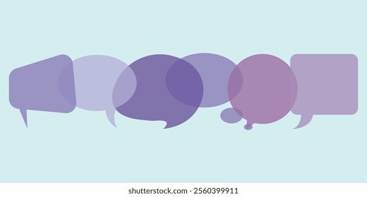 Purple Speech Bubbles in a Row, Flat Vector Illustration