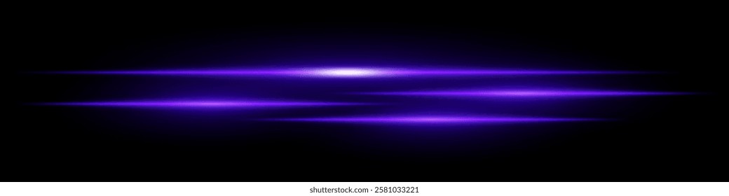 Purple speed light streaks set. Glowing motion blur lines futuristic neon effect on a dark background. Sci-fi energy beams, cyberpunk style, high-tech speed trails, and digital acceleration visuals