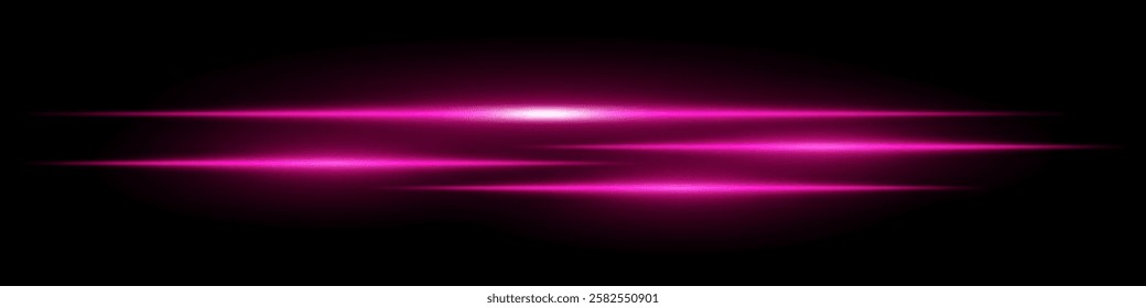 Purple speed light streaks set. Glowing motion blur lines futuristic neon effect on a dark background. Sci-fi energy beams, cyberpunk style, high-tech speed trails, and digital acceleration visuals