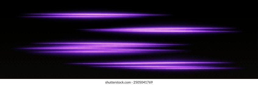 Lila Geschwindigkeitslinien, leuchtende Zauberstrahlen, abstrakte Neonlinien. Lichter in Bewegung. Vektorgrafik.