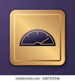 violettes Speedometer Symbol einzeln auf violettem Hintergrund. Goldquadrat-Taste. Vektorillustration-Illustration