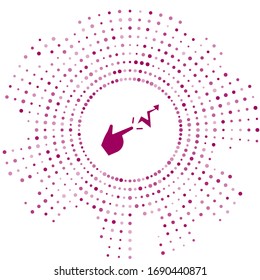 Purple Spell icon isolated on white background. The sorcerer hand performing spells. Abstract circle random dots. Vector Illustration