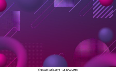 Purple spheres with abstract lines and dots on maroon background for computer wallpaper