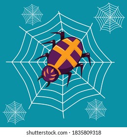 Purple Spider Illustration. Spider webs. for an Icon, Mascot, Logo or Poster
