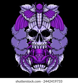 purple spider and skull vector illustration