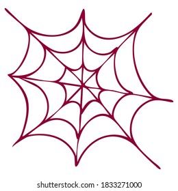 La telaraña púrpura aislada sobre fondo blanco. La web de Halloween es un elemento aterrador, fantasmal y espeluznante del diseño de Halloween. Vector