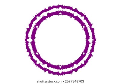 Purple Spiked Circular Frame, Abstract Tech Grunge Badge Border, Modern Geometric Outline, Decorative Edgy Label Emblem, Creative Digital Template, Artistic Vector Design Illustration