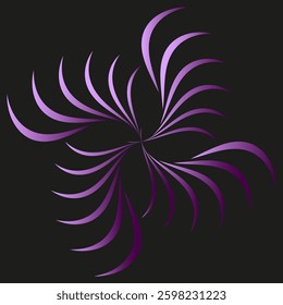 Purple spiral icons. Gradient vector symbols. Curved line shapes. Black background design.