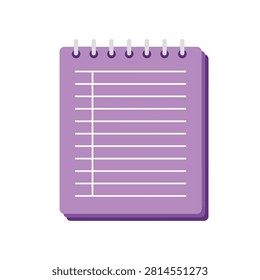 Purple Spiral Notebook Icon with Lined Paper for School Supplies and Office Stationery Illustration