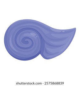 Purple spiral seashell laying on its side with whorls and aperture opening visible