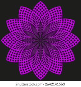 Purple spirograph bloom. Radial rosette pattern. Intricate floral wheel. Vector geometric mandala.