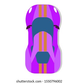 Purple Sport Car With Black Transparent Shadow In Vector. Top Down View. Harmonic Bright Colors.