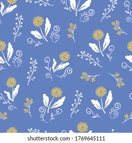 Purple Spring Botanical Vector Illustration Seamless Pattern