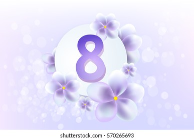 Purple spring flowers round label. Women's Day March 8