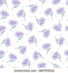Purple Springtime Flower Vector Graphic Illustration Seamless Pattern for Background and Apparel Design