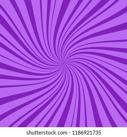 Purple square abstract background with thin and thick radial rays, lines or stripes swirling around center. Geometric backdrop with hallucination or hypnosis effect. Creative vector illustration.
