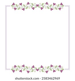 Purple Square Border Frame With Purple Flowers And Green Leaves