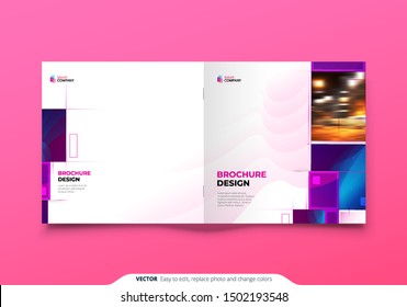 Purple Square Brochure Cover Template Layout Design. Corporate business annual report, catalog, magazine or flyer mockup. Creative modern bright concept with square shape