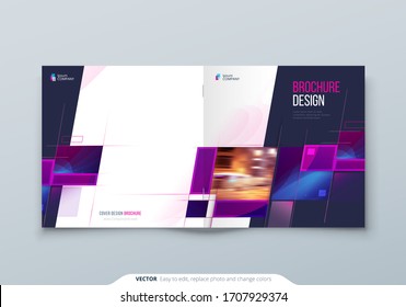 Purple Square Brochure Cover Template Layout Design. Corporate business annual report, catalog, magazine or flyer mockup. Creative modern bright concept with square shape