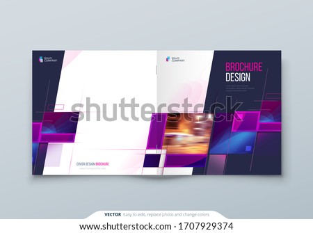 Purple Square Brochure Cover Template Layout Design. Corporate business annual report, catalog, magazine or flyer mockup. Creative modern bright concept with square shape