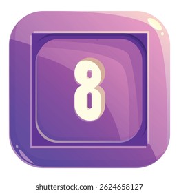 Purple square button showing number eight symbol, great for mobile app design