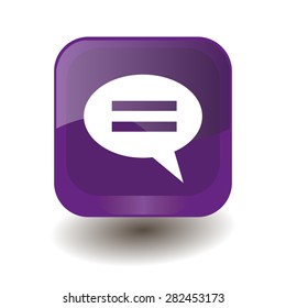 Purple square button with white comments sign, vector design for website 