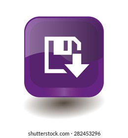 Purple square button with white download sign, vector design for website 