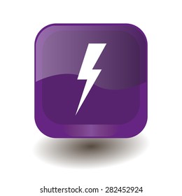 Purple square button with white lightning sign, vector design for website 