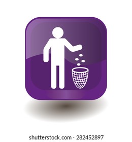 Purple square button with white throw in the trash sign, vector design for website 
