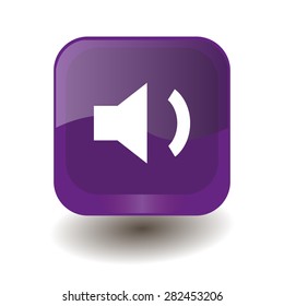 Purple square button with white volume low sign, vector design for website 